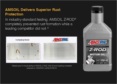 AMSOIL Z-ROD Synthetic Motor Oil protects against rust